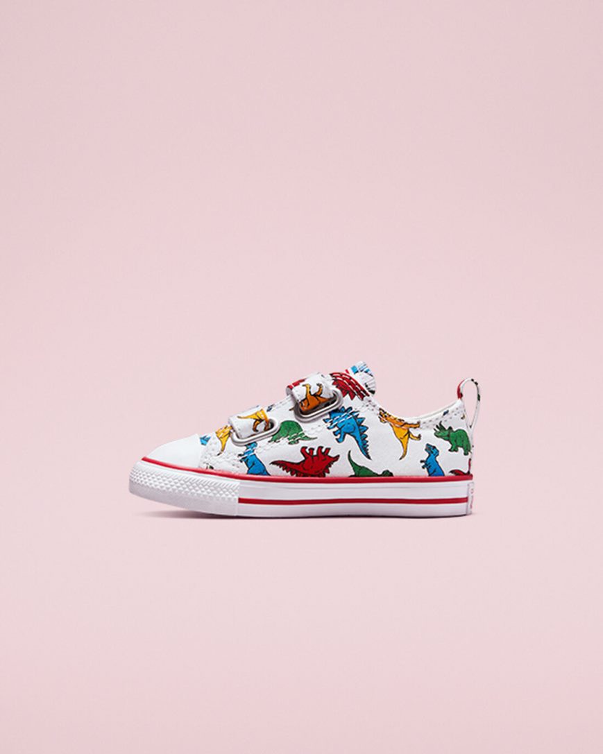 Tenisi Baieti Converse Chuck Taylor All Star Easy-On Dinosaurs Albi Rosii Albastri | RO TVCLQ014